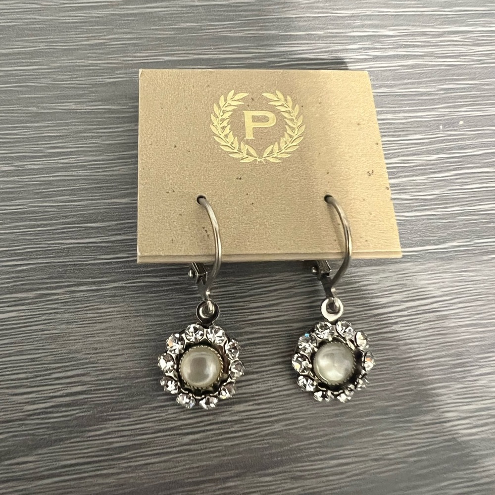 Silver Drop Earrings with Pearls and CZ Diamonds